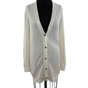 THEORY Off White Lightweight Cable Knit V-Neck Button Cardigan Sweater Small S